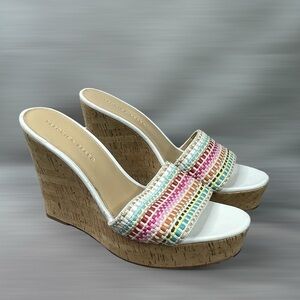 Veronica Beard Dali Woven Wedge Cork Sandals In Multi Color Size 11